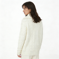 Pull en cachemire pour femme, col large, demi-zip, tricot torsadé épais, chaud et décontracté pour l'hiver
