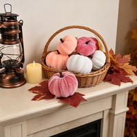 Petites citrouilles artificielles en velours doux, couleur macaron, imprimées UV, pour décoration de table moderne, thème récolte d'automne et Halloween