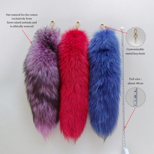 Llavero de cola de zorro auténtico teñido a medida al por mayor, 40 cm, cola de animal esponjosa para cosplay, colgante para bolso, OEM a granel para pequeños negocios - Product Image 2