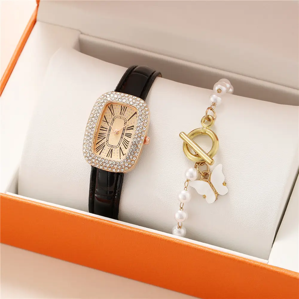 6256 Quartz Wrist Watch for Women Luxury Golden Watch Bracelet Gift Set