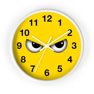 Divertente occhi arrabbiati orologio da parete 12 pollici giallo brillante movimento silenzioso perfetto per aggiungere fascino giocoso - Product Image 1