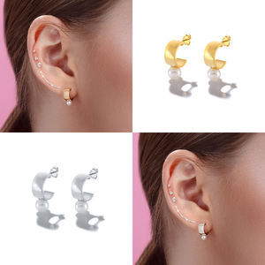 Pendientes de Aro de Plata S925 Chapados en Oro, Pendientes con Perlas en Forma de C - Product Image 5
