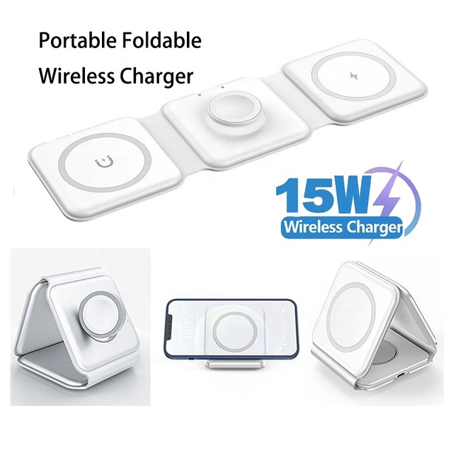 Foldable Fast Charging Qi2 15W Portable Charging Dock for Mobile Phone 3 in 1 Magnetic Wireless Charger Stand Station