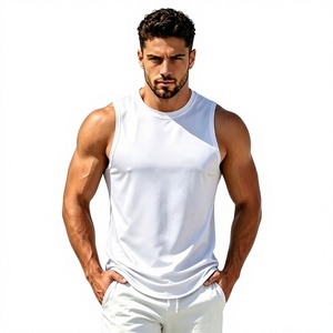 Débardeur blanc sans manches pour homme, col rond, séchage rapide, tricoté, imprimé, respirant, 100 % coton, style streetwear, vêtements décontractés - Product Image 1