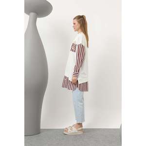 Tunique pour femme Puane, écru-bordeau, imprimé pop-corn, à rayures perlées, avec détails élégants, pour un style décontracté - Product Image 2