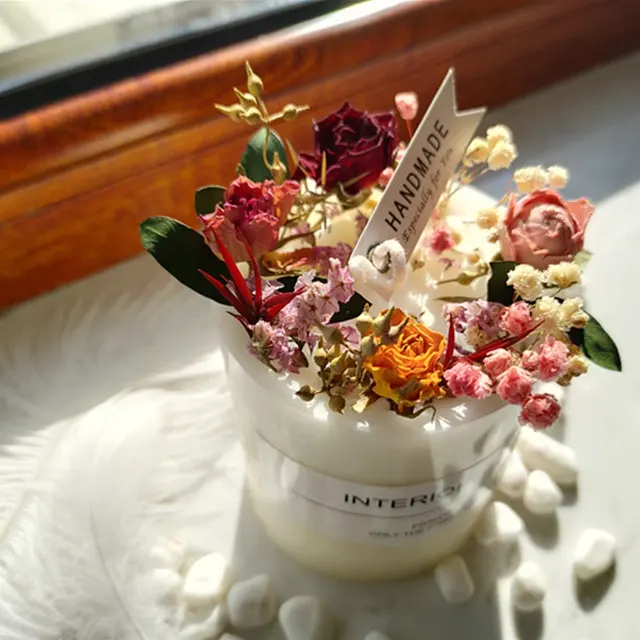Velas perfumadas hechas a mano con flores secas, cera de soja 100% natural, venta al por mayor
