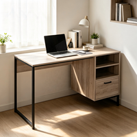 Bureau d'étude et de travail en bois écoresponsable marron moyen, durable, avec 2 étagères ouvertes et 1 grand tiroir, idéal pour ordinateur