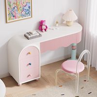 Table de toilette moderne rose crème, joli bureau de maquillage ondulé pour enfants et adolescents, meubles de chambre à coucher