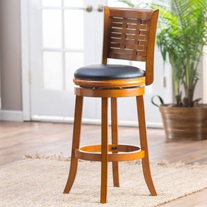 Taburete de Bar y de Barra Giratorio de Madera con Tapicería y Asiento Anillado Acampanado para Espacios de Estar Informales, Cocina, Comedor y Bar - Product Image 3