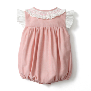 ชุดรอมเปอร์เด็กแรกเกิด แต่งระบาย สม็อค แขนกุด สำหรับฤดูร้อน  งานปักแบบสโมคกิ้ง  ผ้าฝ้าย 100%  ติดกระดุม สำหรับเด็กอายุ 3 ปี - Product Image 3