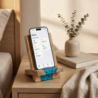 Support de téléphone en bois en résine époxy détachable, style Océan 3D créatif, support de bureau en bois pour téléphone portable et tablette