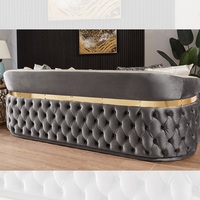 Nouveauté 2024 : Ensemble de Canapés de Salon Moderne de Luxe en Velours Rembourré, Décoration Ceinture Acier Inoxydable et Boutons Capitonnés, pour Maison et Villa