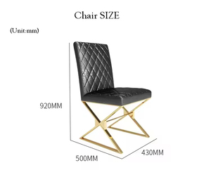 Chaises de salle à manger en acier inoxydable doré avec revêtement en cuir noir pour hôtels, mariages et événements (vente en gros) - Product Image 6