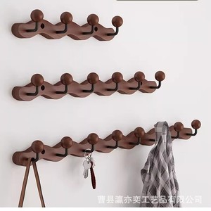 Perchero de pared de madera maciza con ganchos, colgador de pared para entrada, almacenamiento de ropa, diseño de múltiples ganchos - Product Image 1