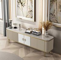 Meuble TV en acier inoxydable doré American Shell Meuble TV moderne avec dessus en marbre Ensemble de table basse Meuble de rangement de luxe de designer