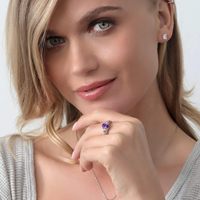 Bague de fiançailles en argent sterling 925 avec améthyste violette et diamant blanc 3 pierres pour femme