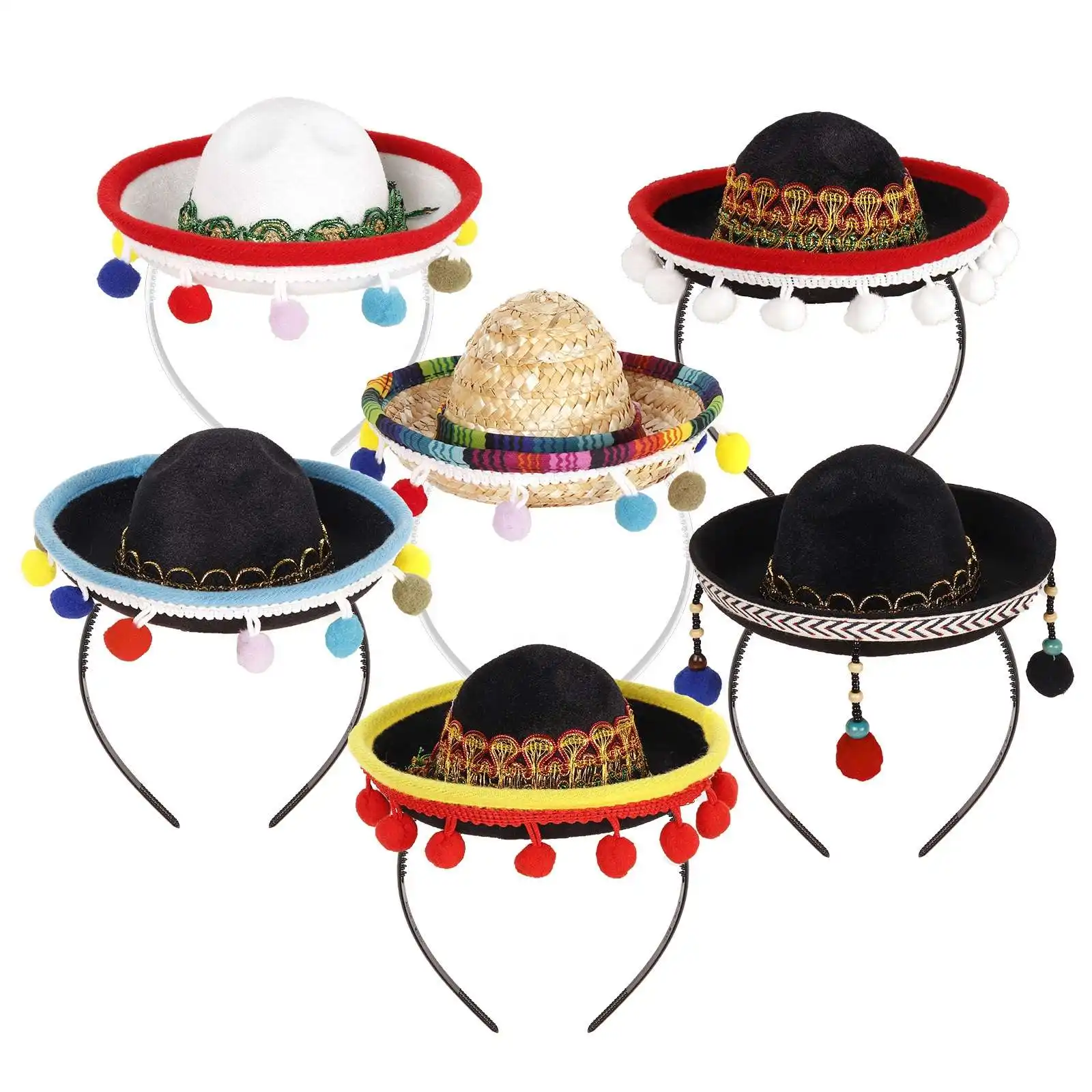 Mesr-026 mexicain chapeau décorations de fête fournitures Mayo Sombrero bandeau Mini paille chapeaux pour animaux de compagnie bandeau