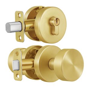 Ensemble combiné de poignée de porte et de serrure à cylindre simple en alliage de zinc doré, antivol, durable, avec finition polie et clé - Product Image 1