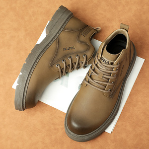 YOUTEN – bottines en cuir véritable pour hommes, bout rond, doublure en peluche, semelle extérieure en caoutchouc antidérapante, bottes de neige chaudes pour l'automne et l'hiver - Product Image 2