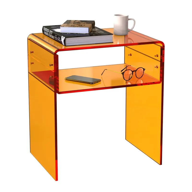 Table d'appoint en acrylique à 2 niveaux Table basse d'appoint pour canapé Service OEM en plastique orange Sérigraphie contemporaine moderne