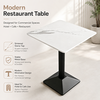 Table sur pieds carrée moderne en pierre frittée, aspect marbre, base en métal noir, coins arrondis, pour hôtel, café, restaurant, personnalisation OEM