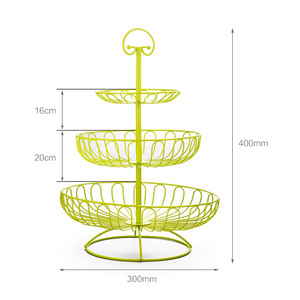 Keranjang penyimpanan bulat tiga lapisan, keranjang sayuran buah kawat logam dapat dilepas - Product Image 2