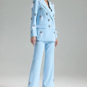 Blazer de Lino Azul Formal para Mujer, Nuevo, OEM, con Adornos, Conjuntos Elegantes y a la Moda - Product Image 4