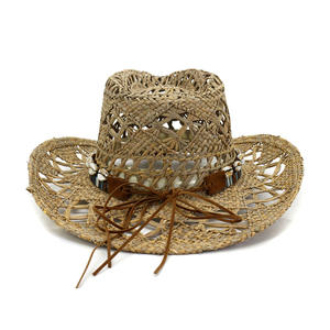 <span class=keywords><strong>N171</strong></span> Chapeau de cowboy de plage tressé à la main, creux et respirant, en paille naturelle avec décoration en coquillage, personnalisable en usine - Product Image 5