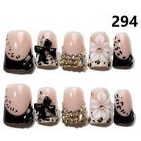 Faux Ongles Press-On Faits Main 646-650 Couleurs Fleurs Canard, 10 Pièces, Styles de Design Uniques pour Doigts