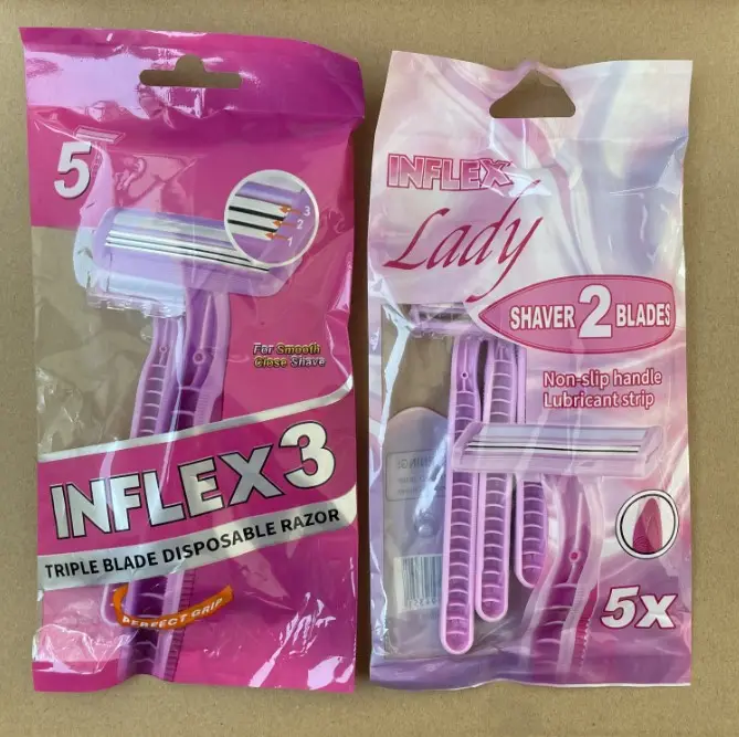 Inflex มีดโกนหนวดแบบใช้แล้วทิ้งสำหรับผู้หญิงมีดโกนหนวดแบบใช้แล้วทิ้งมีด้ามจับยาง