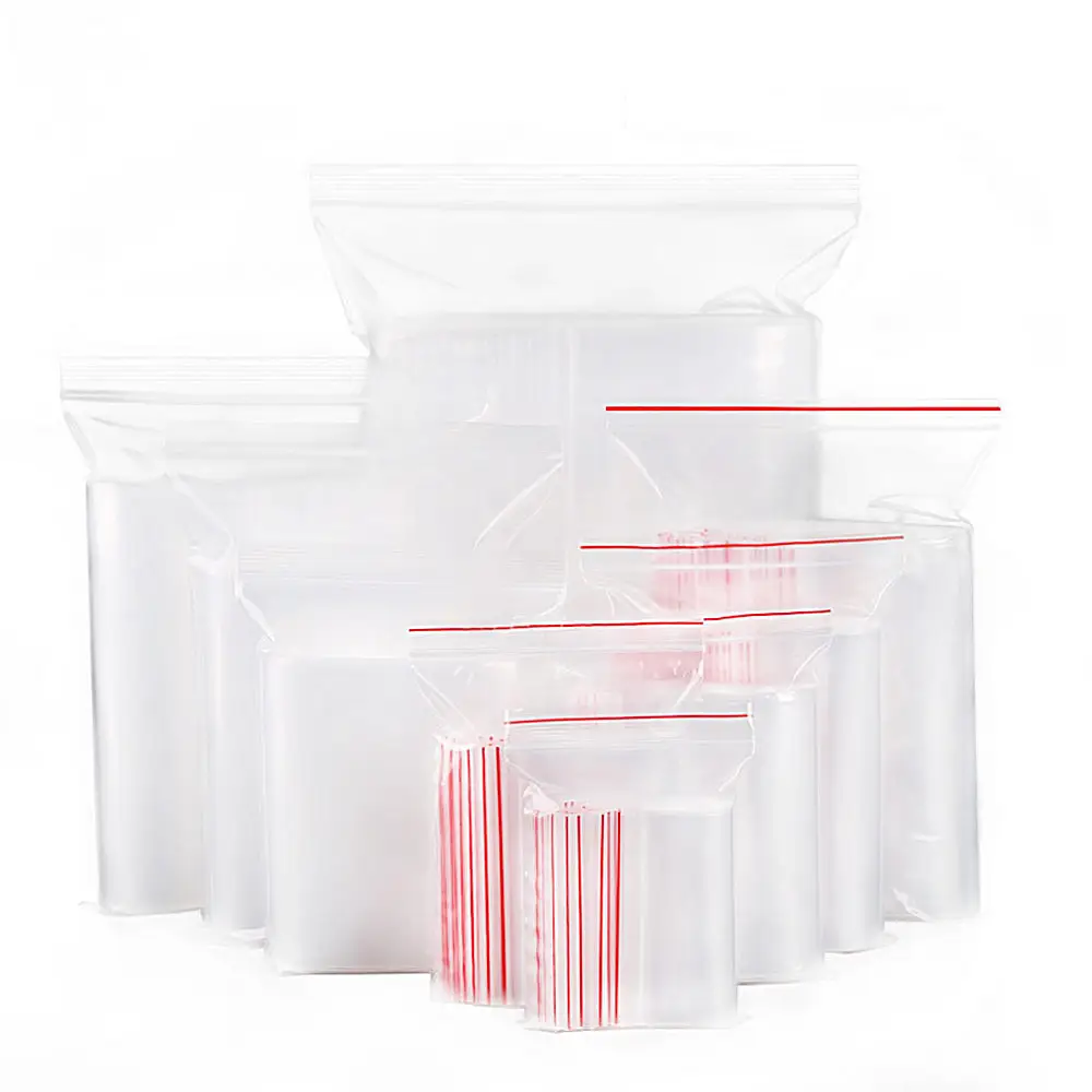 Pochette à fermeture éclair auto-pressante à poignée transparente sac en plastique latéral rouge transparent pour l'emballage de matériel PE de fruits avec poignée