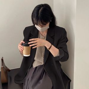 Korean Style Eco-Friendly Breathable Black <strong>Grey</strong> Oversized <strong>Blazer</strong> | 2025 Early Autumn <strong>Women's</strong> Casual Designer Jacket Worsted - Product Image 4