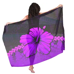Màu Tím LavaLava Sarong Polynesian Bộ Lạc Hoa Dâm Bụt In Batik Sarong Cho Phụ Nữ Tùy Chỉnh In Bãi Biển Mặc Khăn Bán Buôn