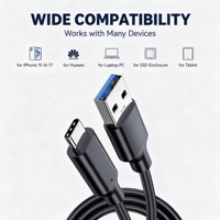 Kabel USB-A ke Type-C Premium 10Gbps USB3.2 Transfer Data 60W 3A Pengisian Cepat untuk Hard Drive SSD Enclosure CarPlay iPhone iPad