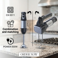 Mixeur Plongeant Sans Fil Rechargeable 800W avec Boîtier en Acier Inoxydable, Contrôle à Bouton Poussoir 2 Vitesses, Tasse à Mesurer en Verre