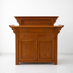 Gabinete de Adoración de Madera Singdora de Dos Niveles con Acabado Amarillo para la Adoración Ancestral y Budista - Product Image 5