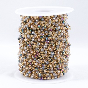 Cadena de <span class=keywords><strong>Bolitas</strong></span> de Cristal Pequeñas Multicolores en Acero Inoxidable <span class=keywords><strong>con</strong></span> Baño de Oro de 18k PVD Sin Deslustre para Joyería - Product Image 2