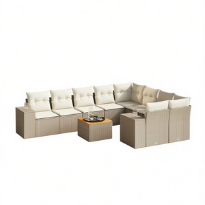 Conjunto de Sofás de Jardín de Ratán Beige para 6 Personas, Muebles de Exterior Resistentes a la Intemperie, Diseño Contemporáneo - Product Image 1