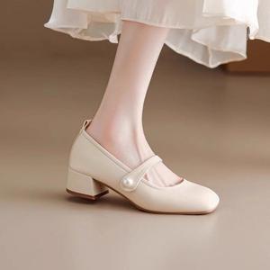 รองเท้าส้นตึกแบบสวม รุ่นใหม่ประจำฤดูใบไม้ร่วงและฤดูร้อน ดีไซน์แบบแมรี่เจน สำหรับเจ้าสาว หนังพรีเมียม สไตล์เรโทรฝรั่งเศส สายไขว้ - Product Image 2