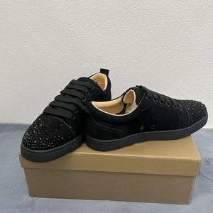 Women's Unisex Sneakers, Rhinestone Sequin <b>Shoes</b>, Vacation Casual Flat <b>Shoes</b>, Luxury Genuine <b>Leather</b> <b>Red</b> Sole Women's <b>Shoes</b> - Product Image 2