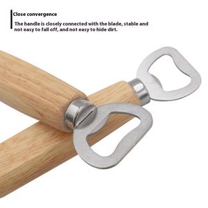 Abrebotellas de cerveza de acero inoxidable con mango de madera personalizable Abrebotellas de cerveza de madera maciza con logotipo - Product Image 4