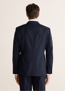 Abito <span class=keywords><strong>Doppiopetto</strong></span> Personalizzabile <span class=keywords><strong>Blu</strong></span> a Righe per Uomini d'Affari, Taglie Forti, Blazer con Polsini a Pieghe, Tessuto TR, Tempi di Consegna Rapidi - Product Image 5
