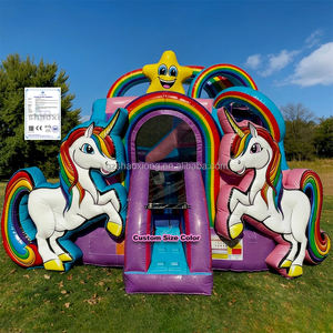 Château <span class=keywords><strong>gonflable</strong></span> commercial pour enfants et tout-petits, thème <span class=keywords><strong>licorne</strong></span> arc-en-ciel, pour l'extérieur, avec toboggan, adapté aux utilisations humides et sèches - Product Image 1