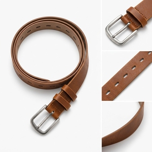 <span class=keywords><strong>Ceinture</strong></span> décontractée pour homme en cuir véritable bicolore <span class=keywords><strong>avec</strong></span> boucle à ardillon simple plaquée laiton, toutes tailles, en cuir de vachette et alliage - Product Image 2