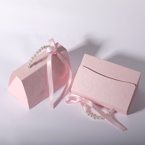 Boîtes à main en papier avec ruban et poignée en perles artificielles, boîtes cadeaux pour bonbons, chocolats, emballages pour mariage, anniversaire, décoration de fête - Product Image 2