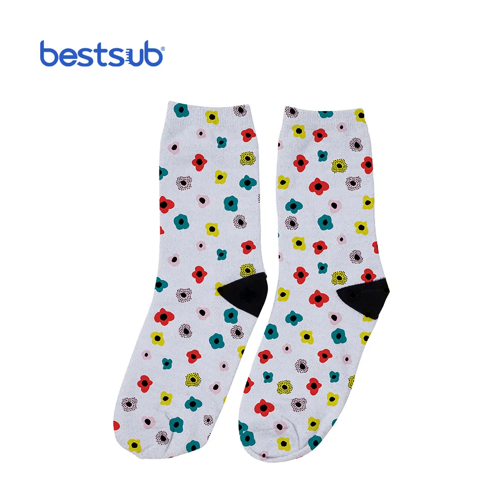 BestSub Wholesale Personalized Custom White Sublimation Blanks Silver Silk Glitter Adult Crew Sock