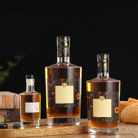 Bouteilles en verre courtes vides de haute qualité, rondes, transparentes, à bouchon à vis, pour whisky et vodka, vente en gros à bas prix