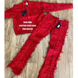 طقم دنيم من قطعتين للرجال طقم ملابس جينز من قطعتين طقم جاكيت جينز للرجال - Product Image 2