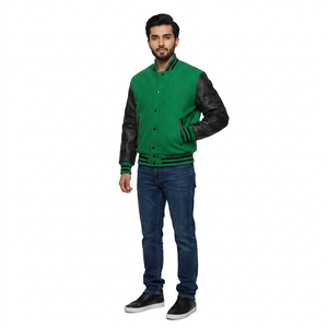 <b>Men's</b> High Quality Varsity Bomber College <b>Baseball</b> <b>Jacket</b> Genuine Leather Shell Breathable Stand Collar Winter Collection High - Product Image 1