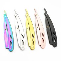 Navalha reta com chaveiro, kit de barbeador de metal preto ou ouro com lâmina dupla, para salão de barbear e barbear para homens